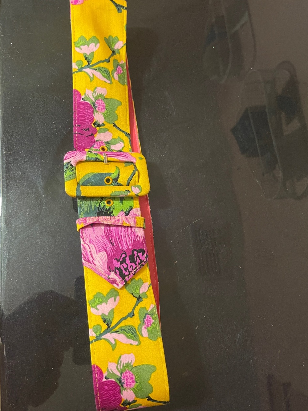 Pinup Couture Birdie Floral Print Wide Belt - Yellow & Pink